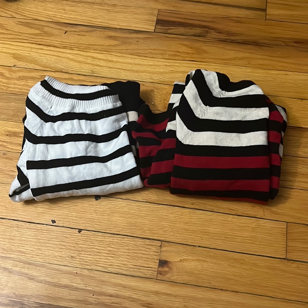 Stripped dresses. Turtle neck is size PM. Red and white is sized PL women’s